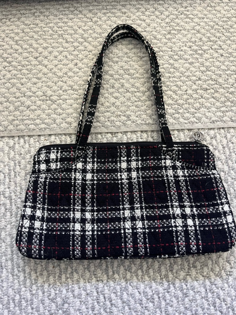 Vera Bradley Limited Edition Tweed East West Black & White Plaid Shoulder Bag